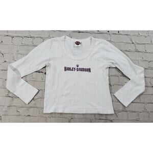 Harley Davidson Florida Cropped Top Long Sleeve White Shirt WOMENS SIZE M